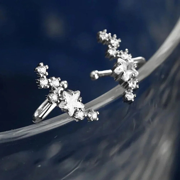 Sterling Silver Diamond Star Ear Cuffs No Pierce - Picture 4 of 7